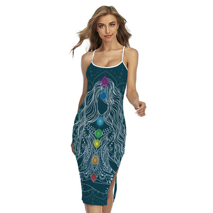 Bohemian Seven Chakras Print Cross Back Cami Dress