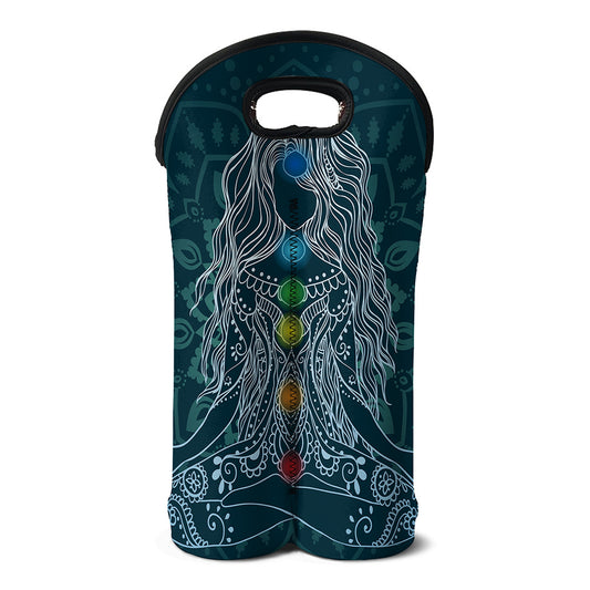 Bohemian Seven Chakras Print Double Neoprene Wine Tote