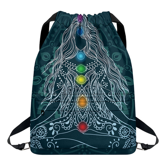 Bohemian Seven Chakras Print Drawstring Backpack