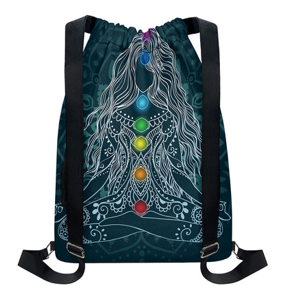 Bohemian Seven Chakras Print Drawstring Backpack