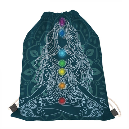 Bohemian Seven Chakras Print Drawstring Bag