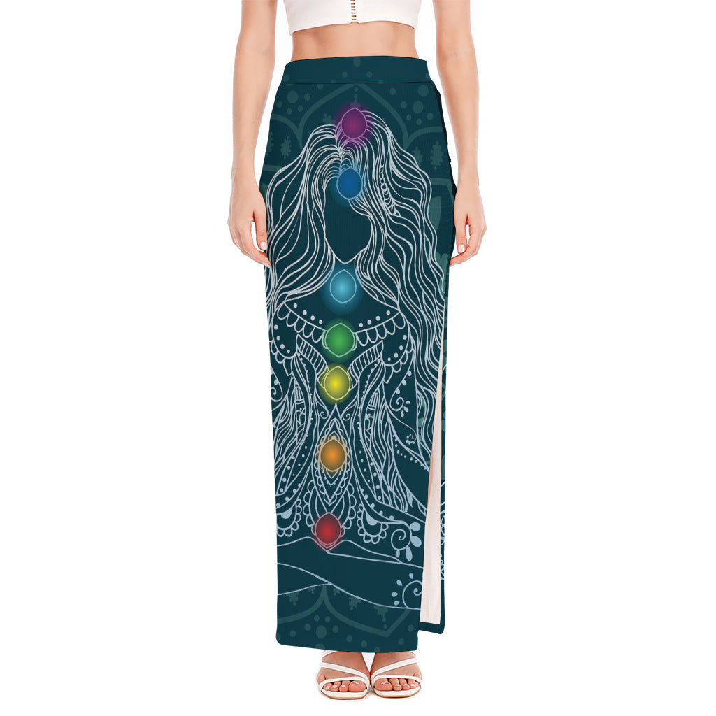 Bohemian Seven Chakras Print High Slit Maxi Skirt