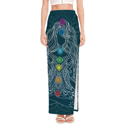 Bohemian Seven Chakras Print High Slit Maxi Skirt