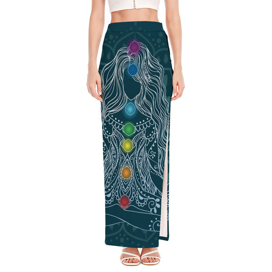 Bohemian Seven Chakras Print High Slit Maxi Skirt