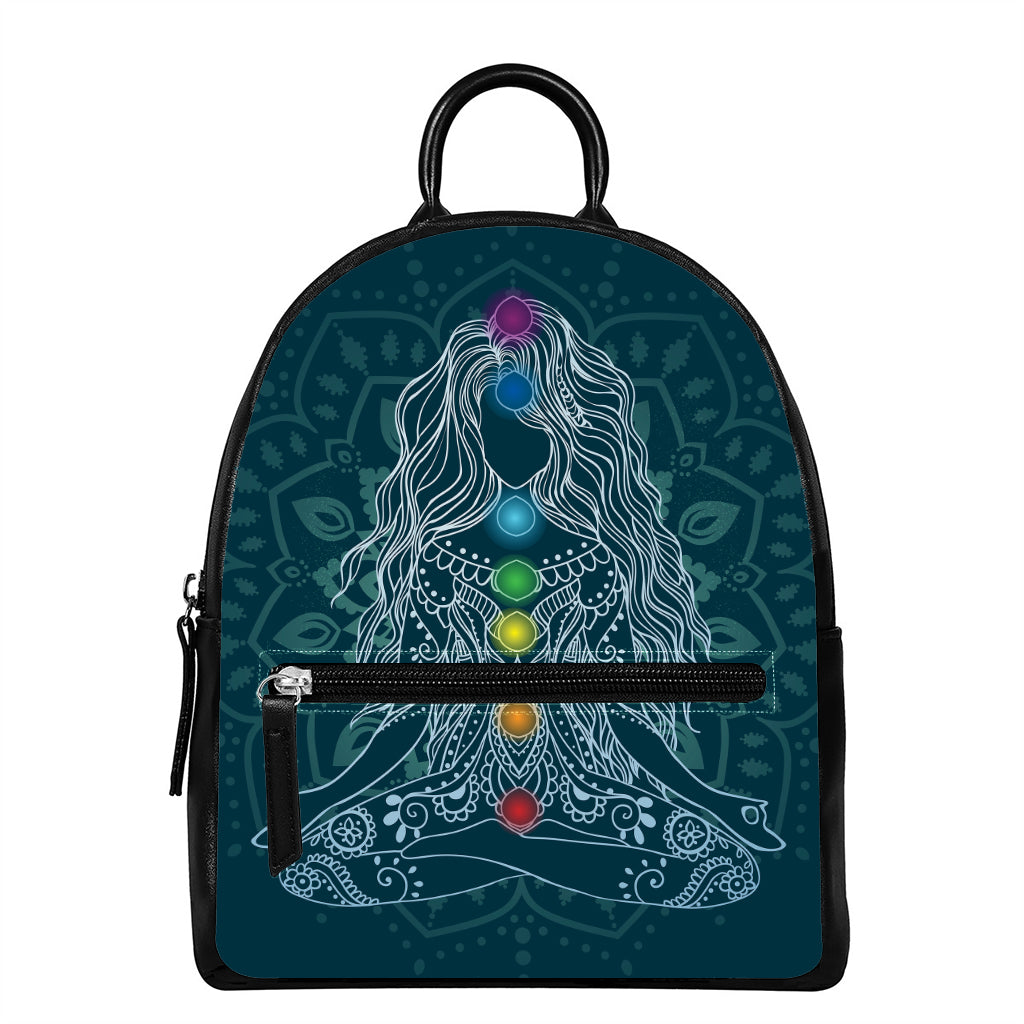 Bohemian Seven Chakras Print Leather Backpack
