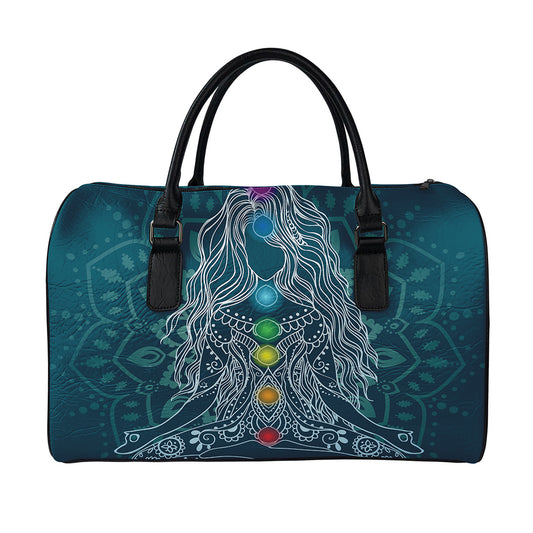 Bohemian Seven Chakras Print Leather Duffle Bag