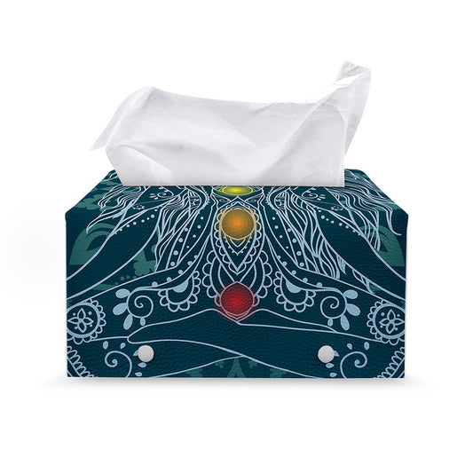 Bohemian Seven Chakras Print Leather Tissue Box Cover