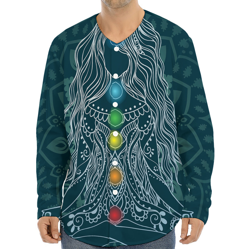 Bohemian Seven Chakras Print Long Sleeve Baseball Jersey