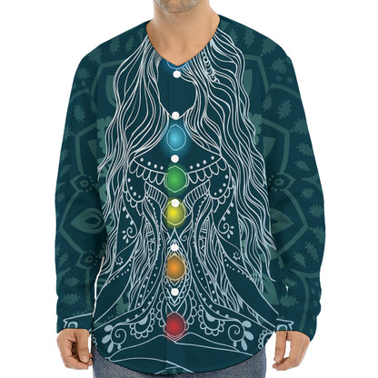 Bohemian Seven Chakras Print Long Sleeve Baseball Jersey