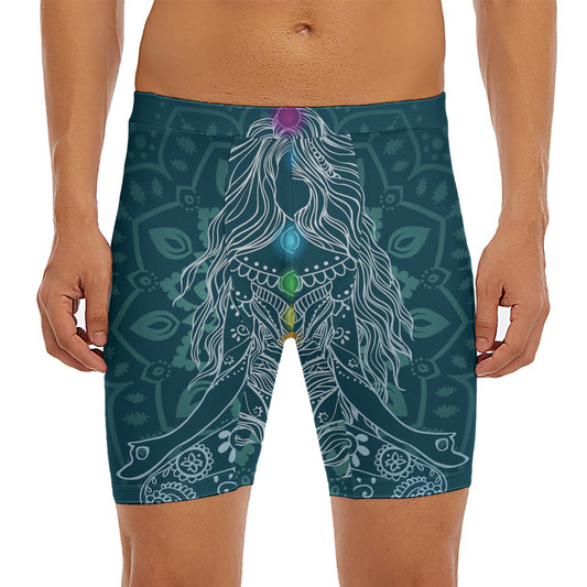 Bohemian Seven Chakras Print Men's Long Boxer Briefs