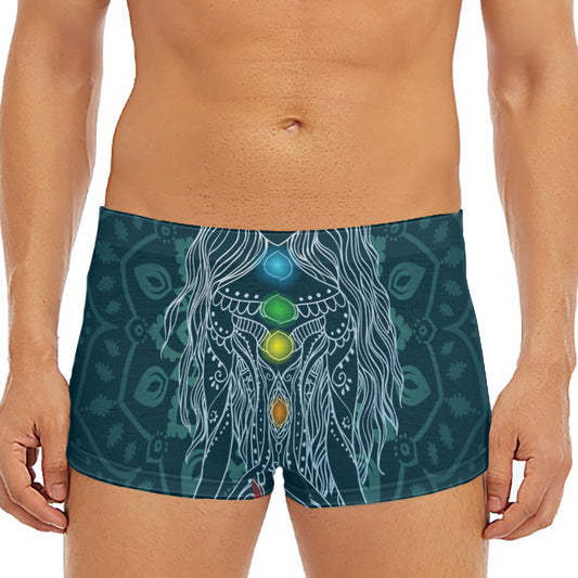 Bohemian Seven Chakras Print Men's Short Boxer Briefs