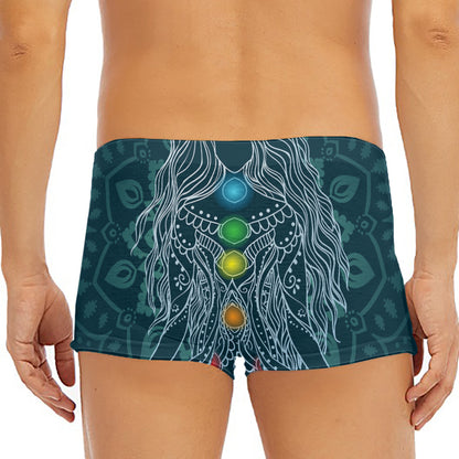 Bohemian Seven Chakras Print Men's Short Boxer Briefs