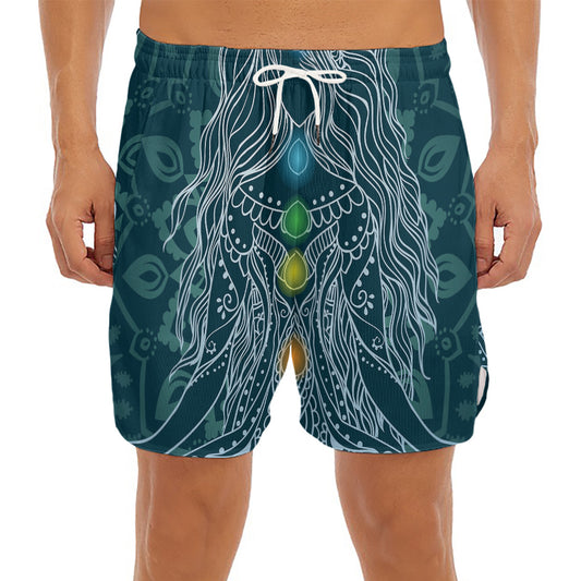 Bohemian Seven Chakras Print Men's Split Running Shorts