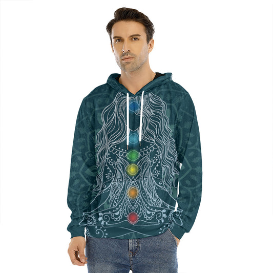 Bohemian Seven Chakras Print Men's Velvet Pullover Hoodie