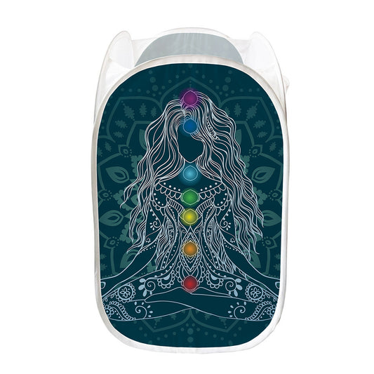Bohemian Seven Chakras Print Mesh Laundry Hamper