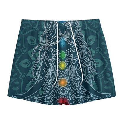 Bohemian Seven Chakras Print Mesh Shorts