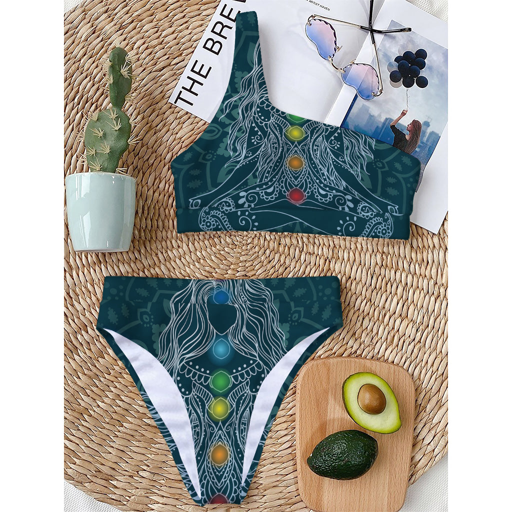 Bohemian Seven Chakras Print One Shoulder Bikini Top