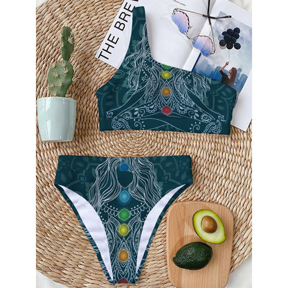 Bohemian Seven Chakras Print One Shoulder Bikini Top