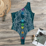Bohemian Seven Chakras Print One Shoulder Bodysuit