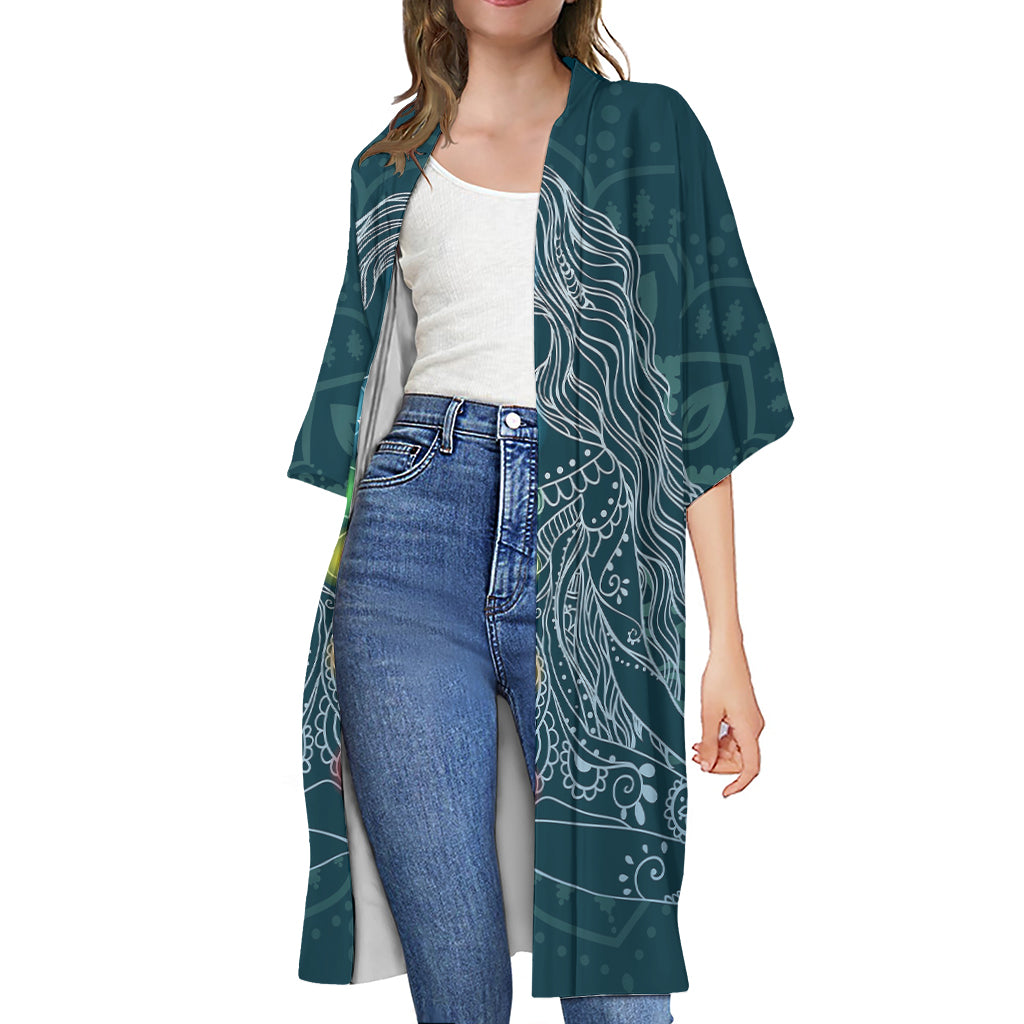 Bohemian Seven Chakras Print Open Front Beach Cover Up