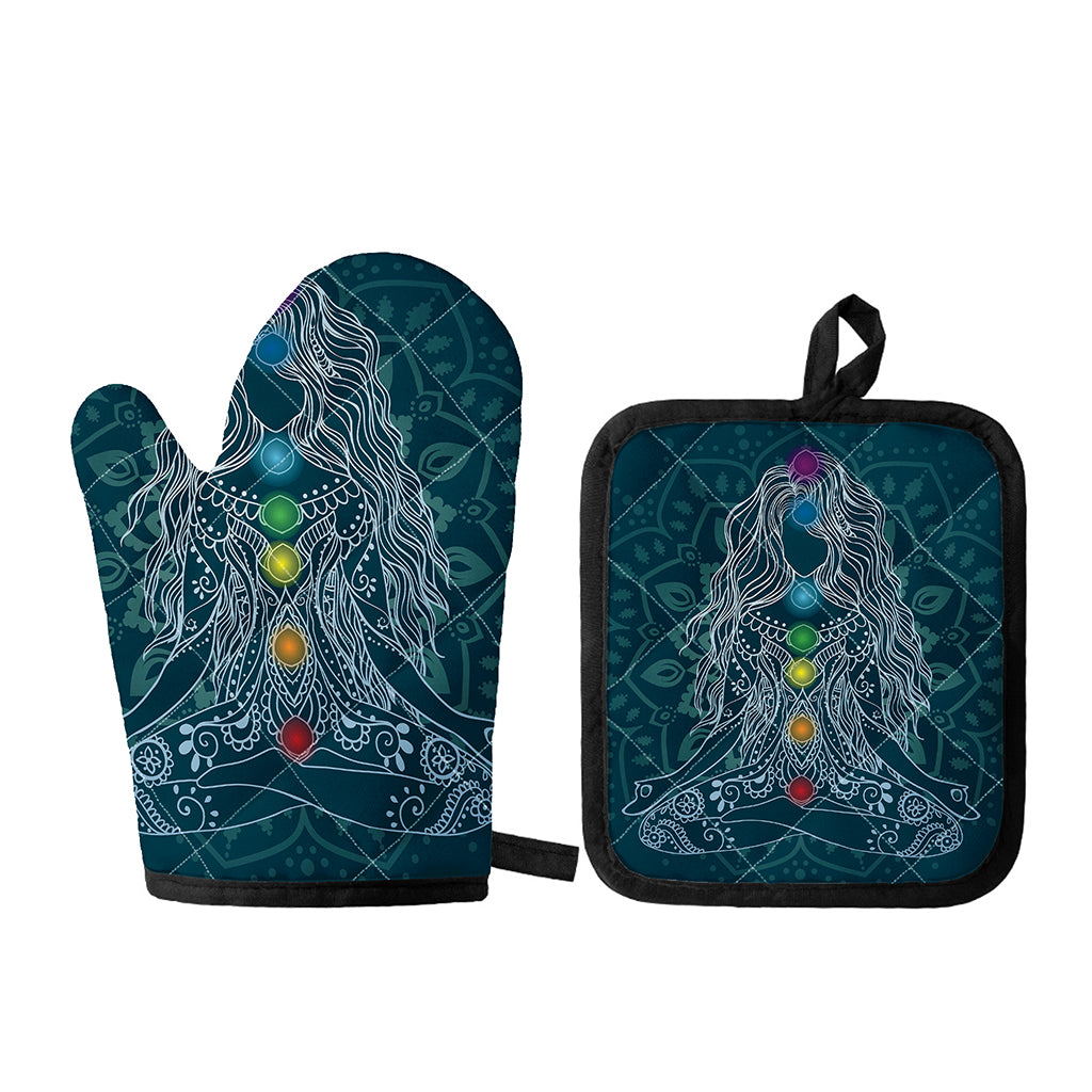 Bohemian Seven Chakras Print Oven Mitt And Pot Holder Set