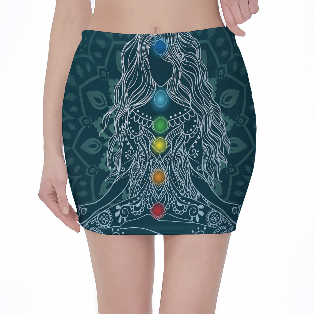 Bohemian Seven Chakras Print Pencil Mini Skirt