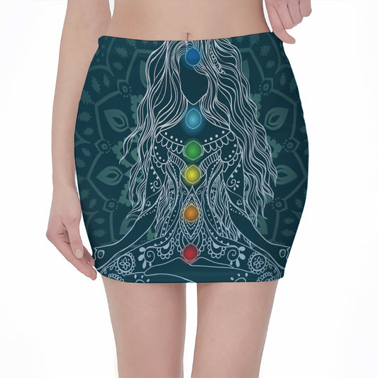 Bohemian Seven Chakras Print Pencil Mini Skirt