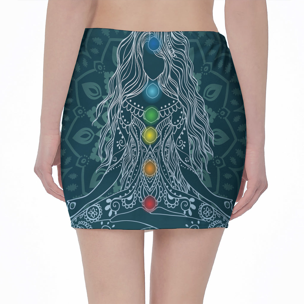 Bohemian Seven Chakras Print Pencil Mini Skirt