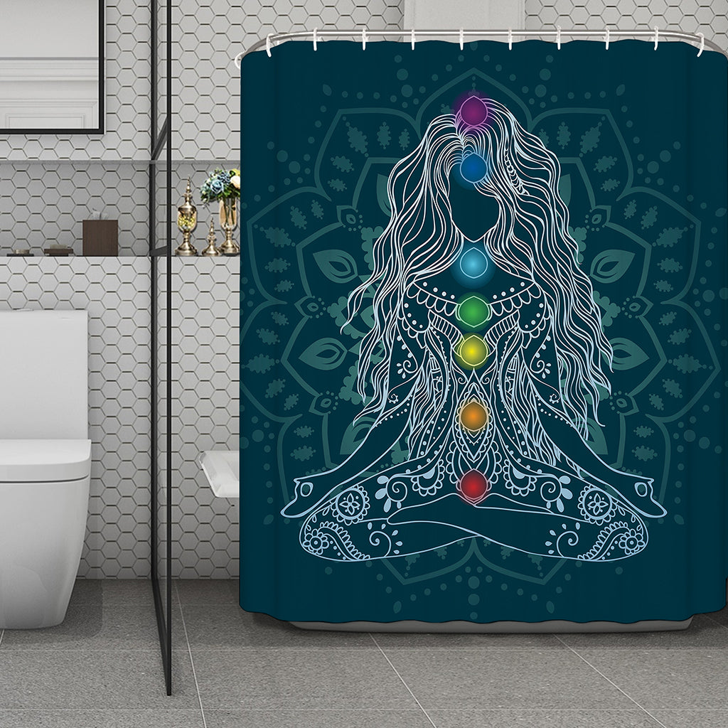Bohemian Seven Chakras Print Polyester Shower Curtain