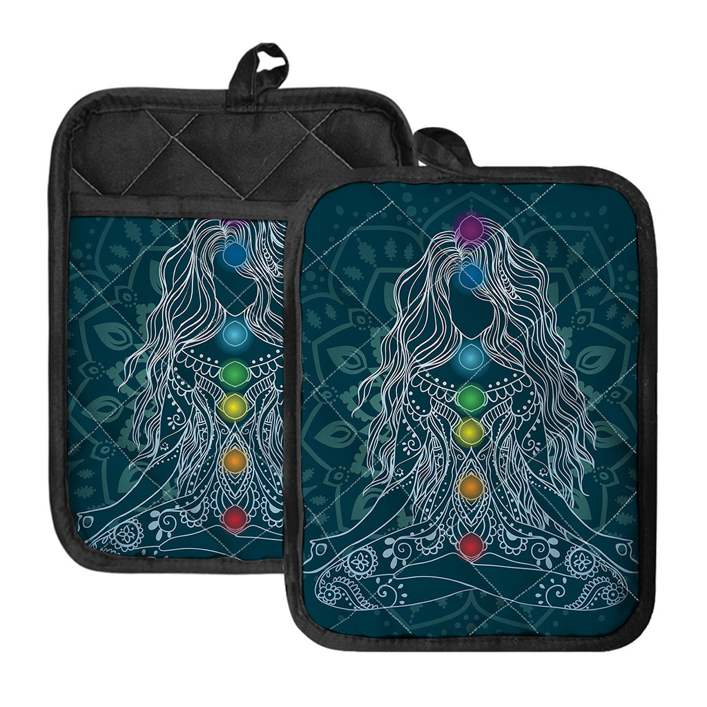 Bohemian Seven Chakras Print Pot Holders With Pocket