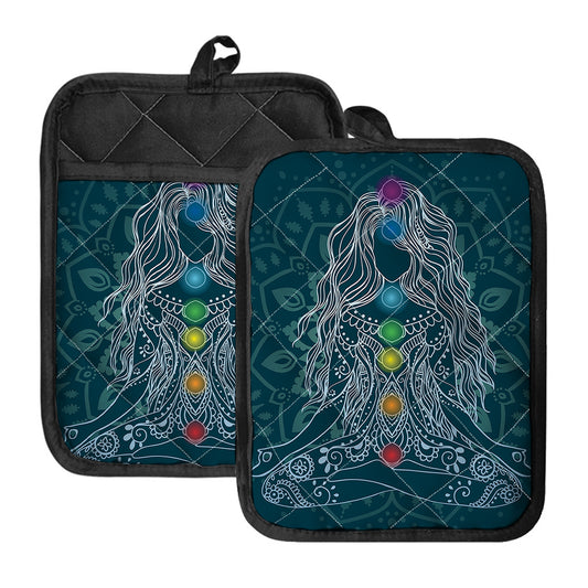Bohemian Seven Chakras Print Pot Holders With Pocket