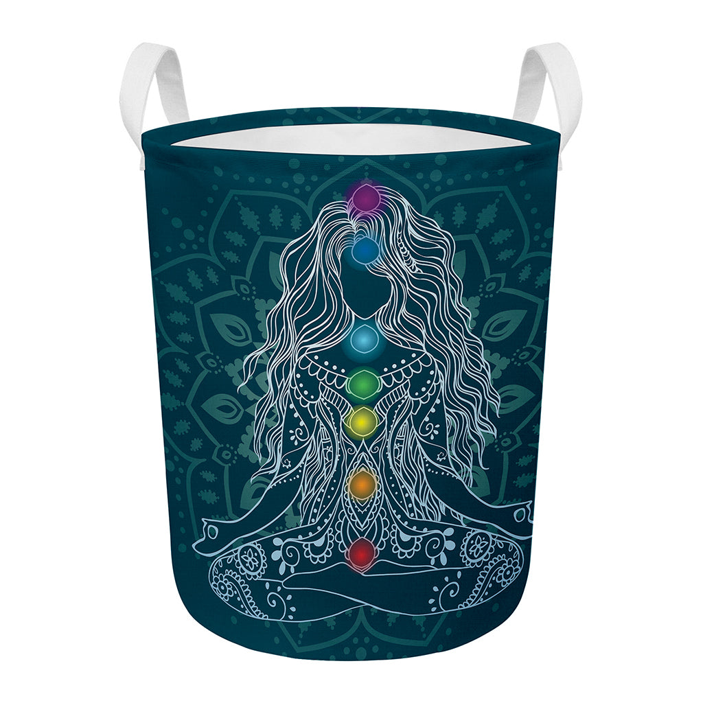 Bohemian Seven Chakras Print Round Laundry Basket