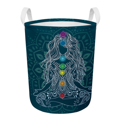 Bohemian Seven Chakras Print Round Laundry Basket