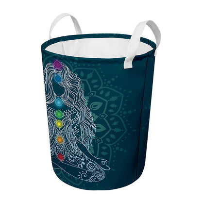 Bohemian Seven Chakras Print Round Laundry Basket
