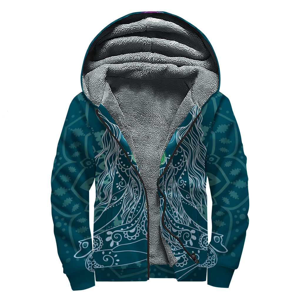 Bohemian Seven Chakras Print Sherpa Lined Zip Up Hoodie