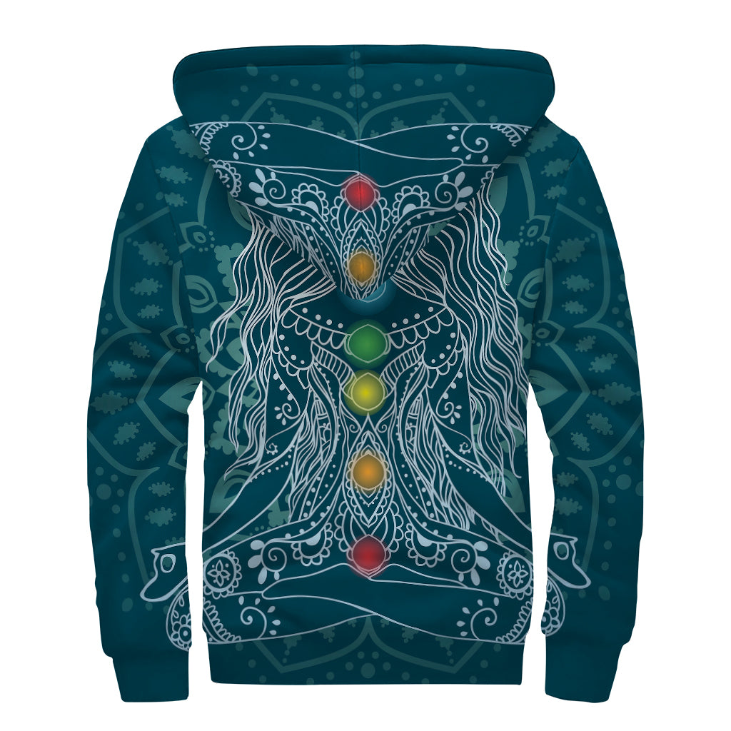 Bohemian Seven Chakras Print Sherpa Lined Zip Up Hoodie