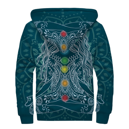 Bohemian Seven Chakras Print Sherpa Lined Zip Up Hoodie