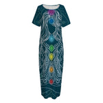 Bohemian Seven Chakras Print Short Sleeve Long Nightdress
