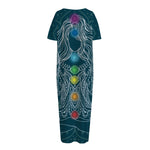 Bohemian Seven Chakras Print Short Sleeve Long Nightdress