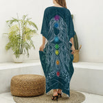 Bohemian Seven Chakras Print Silk V-Neck Kaftan Dress