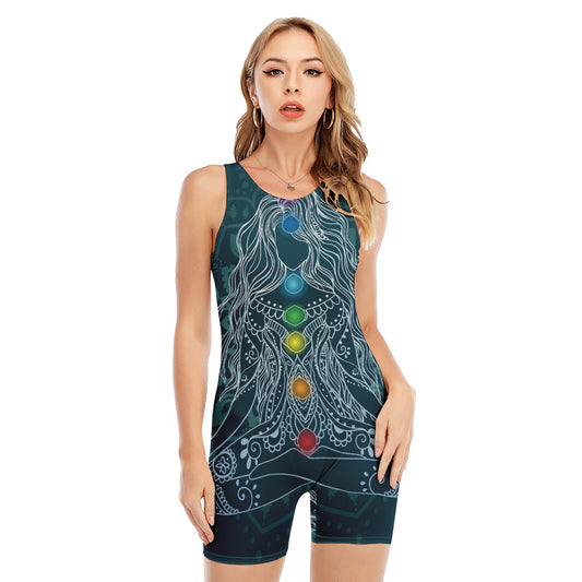 Bohemian Seven Chakras Print Sleeveless One Piece Swimsuit