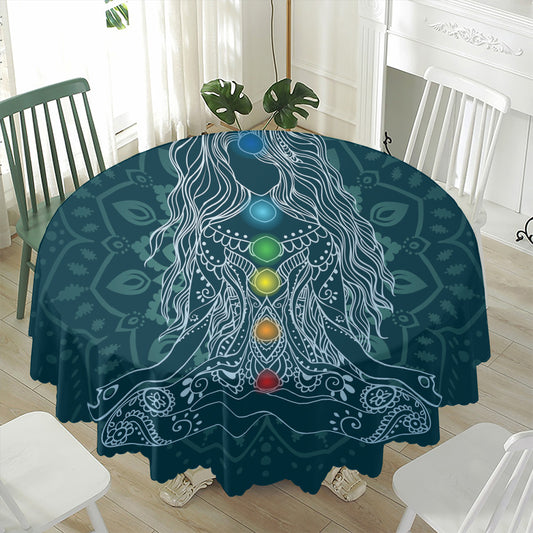 Bohemian Seven Chakras Print Waterproof Round Tablecloth