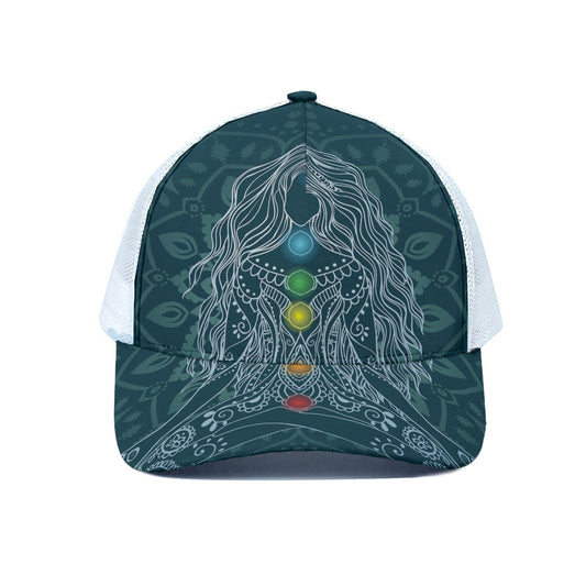 Bohemian Seven Chakras Print White Mesh Trucker Cap