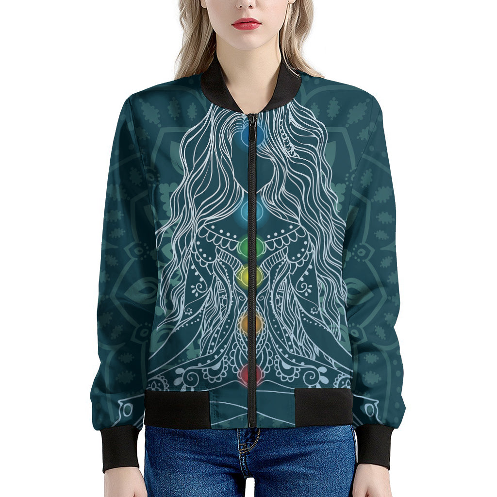 Bohemian Seven Chakras Print Women's Bomber Jacket