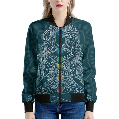Bohemian Seven Chakras Print Women's Bomber Jacket