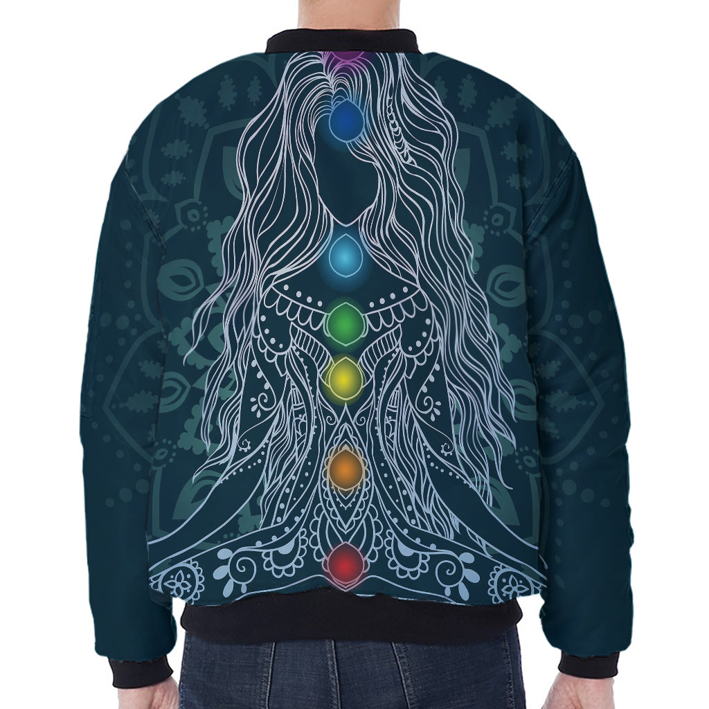 Bohemian Seven Chakras Print Zip Sleeve Bomber Jacket