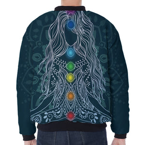 Bohemian Seven Chakras Print Zip Sleeve Bomber Jacket