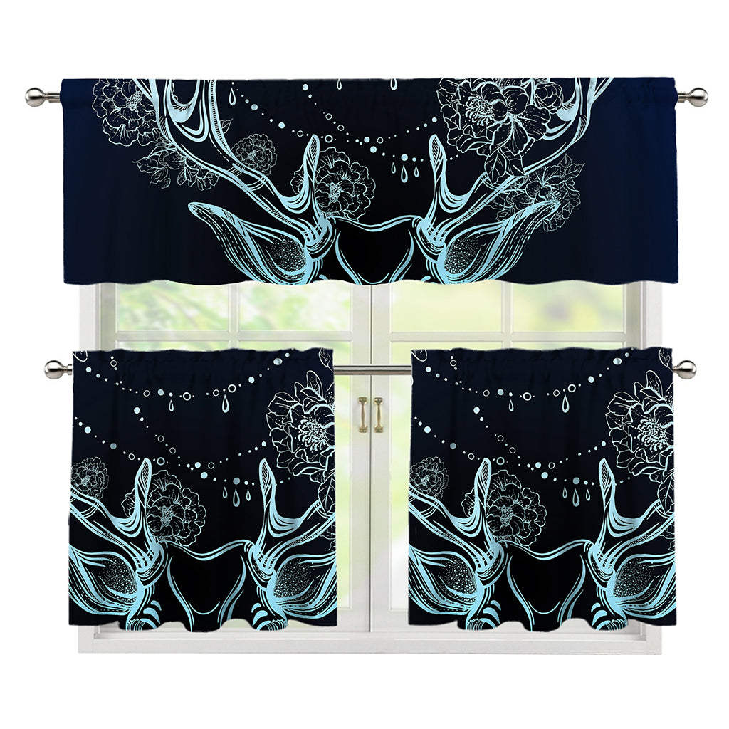 Bohemian Spiritual Deer Print 3 Piece Kitchen Curtains
