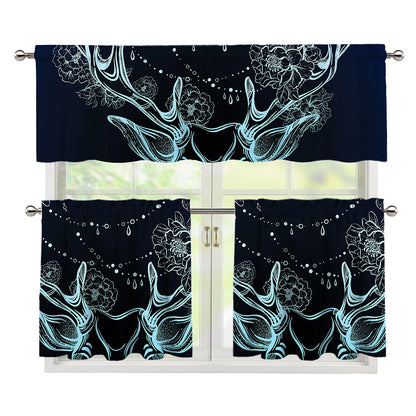 Bohemian Spiritual Deer Print 3 Piece Kitchen Curtains