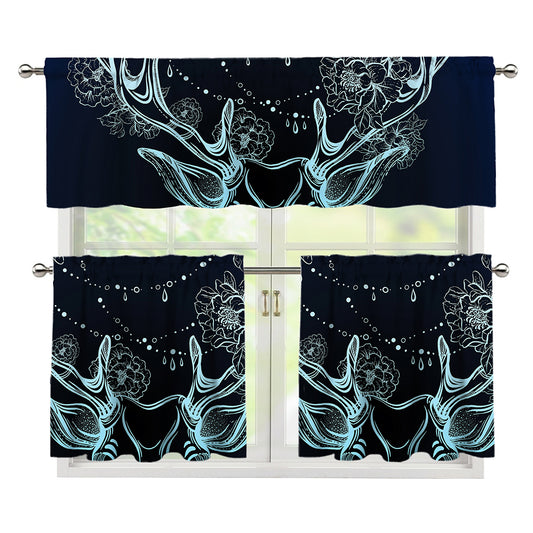 Bohemian Spiritual Deer Print 3 Piece Kitchen Curtains